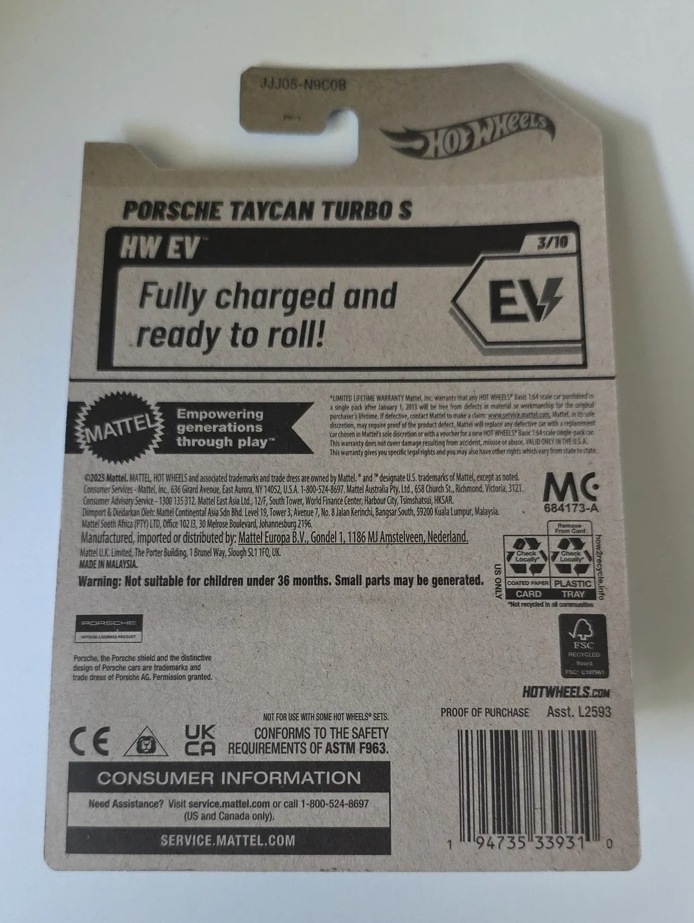 Hot Wheels EV Set Of 3— Tesla, Porsche, Kia